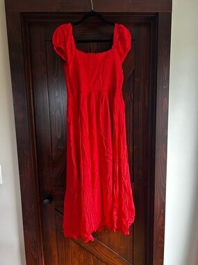 Baltic Born Red Maxi Dress with Puff Sleeves